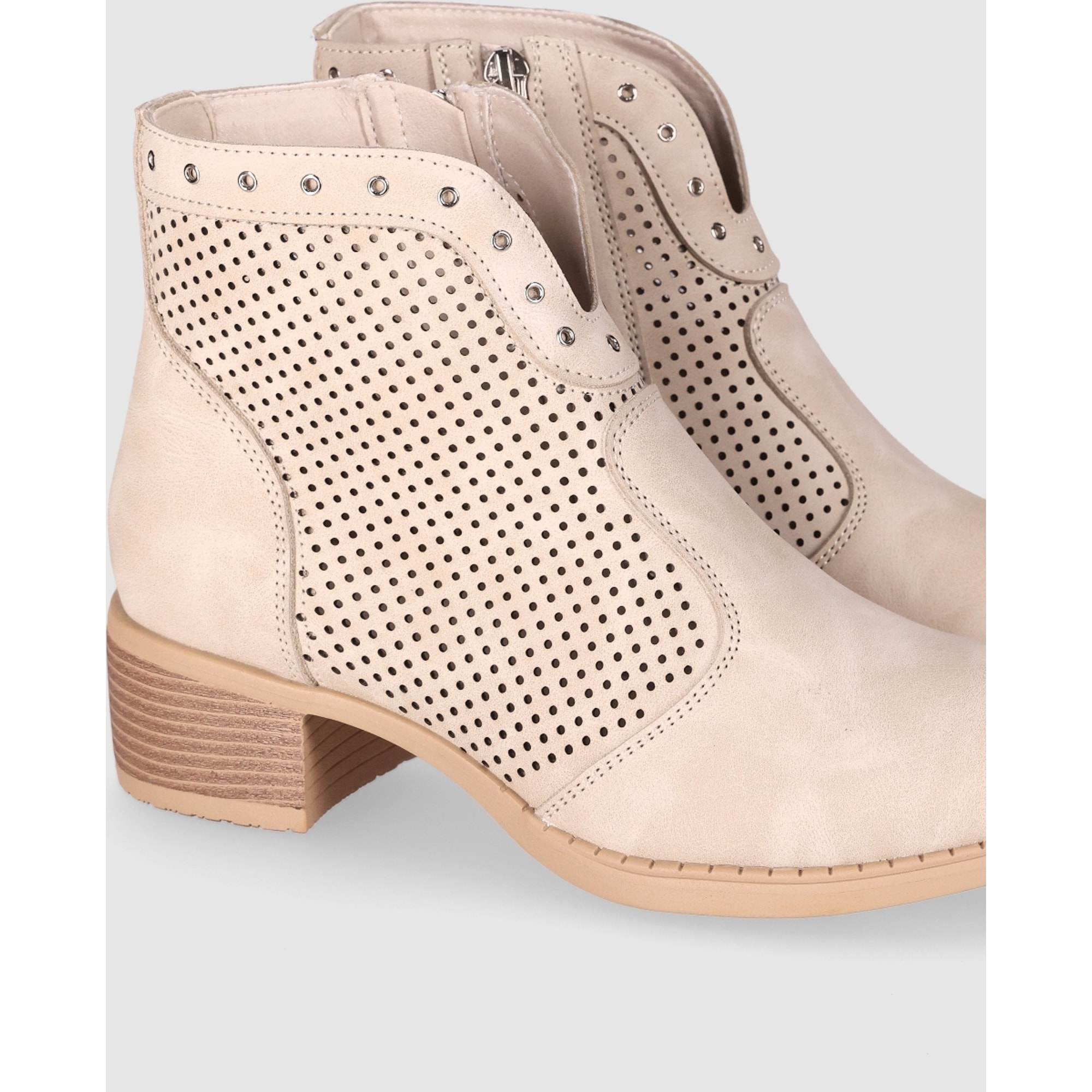 Botines de Piel Sintética - Beig - Tacón: 5 cm