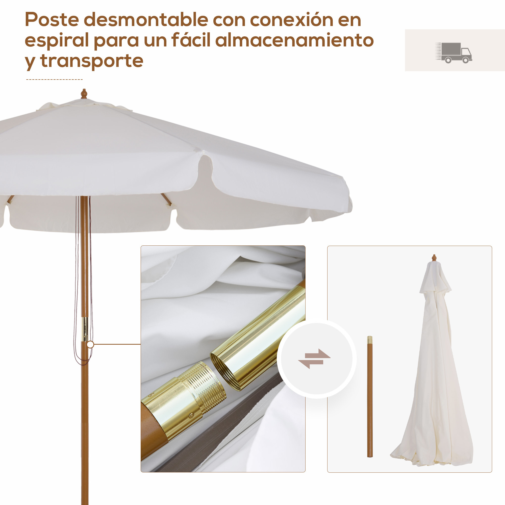 Sombrilla de Jardín Ø325x250 cm con Sistema de Polea Techo de Ventilación Beige