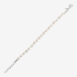 Bracciale con Perle a Pepita d'Acqua Dolce Bianche Ø 6/7 mm in Argento 925 placcato Oro bianco 18Kt