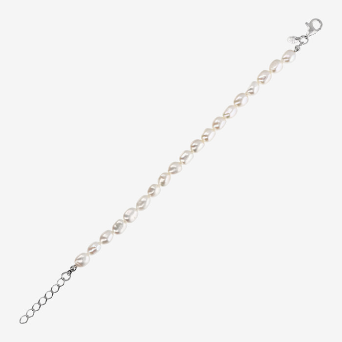 Bracciale con Perle a Pepita d'Acqua Dolce Bianche Ø 6/7 mm in Argento 925 placcato Oro bianco 18Kt