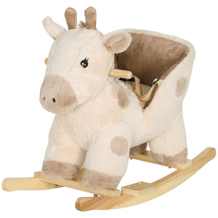 Cheval à bascule en peluche - jouet à bascule girafe - poignées, siège, ceinture réglable - beige
