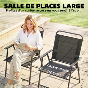 Lot de 4 chaises de jardin pliables acier textilène noir