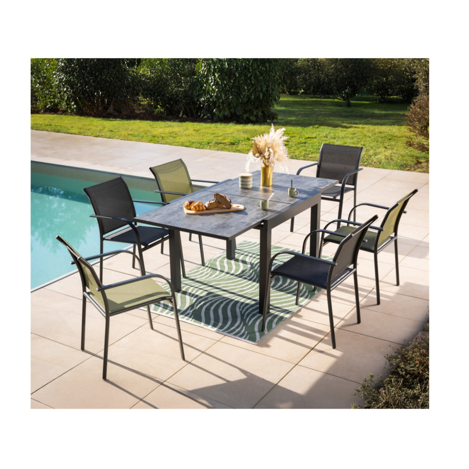 HONFLEUR BEZIERS ARDOISE - Ensemble table et chaises de jardin  - Anthracite et Vert