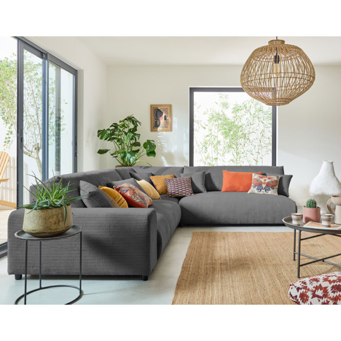 Garance - canapé modulable d'angle droit - 6 places - en velours côtelé - Gris foncé