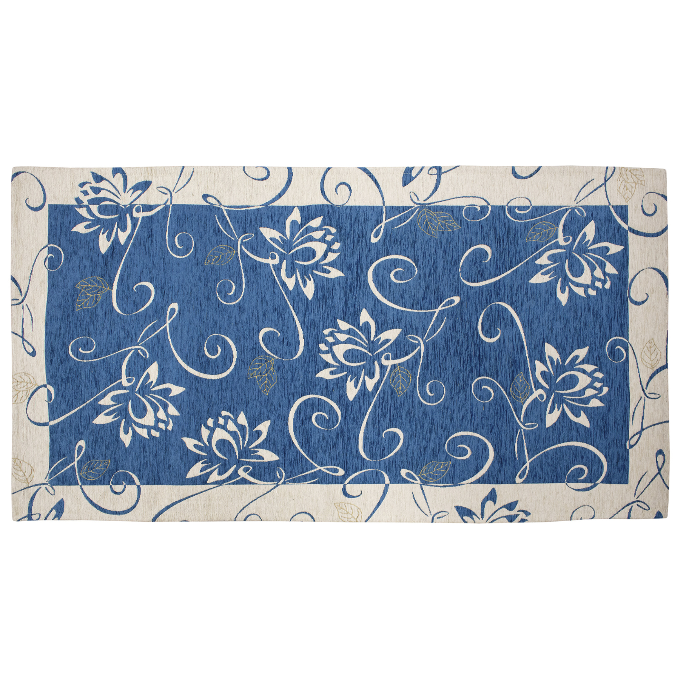 TAPPETO ARREDO DIS.NINFEA COL. BLU MARE 80x150 CM CON ANTISCIVOLO