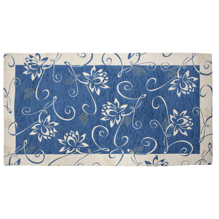 TAPPETO ARREDO DIS.NINFEA COL. BLU MARE 80x150 CM CON ANTISCIVOLO