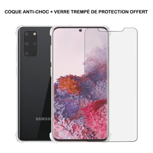 Coque compatible avec Galaxy S20 Plus anti-choc transparente et vitre de protection en verre transparente
