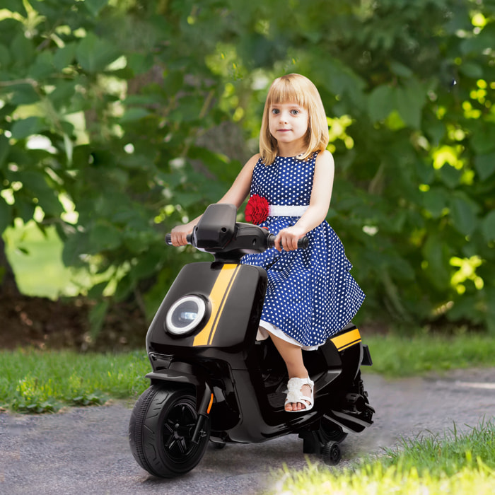 Vespa scooter électrique enfants moto porteur pour enfants 6 V, 2 moteurs puissant, vitesse max. 3 km/h, phare et musique, marche avant/arrière, roues d'entraînement, 18 à 36 mois, noir