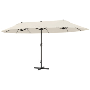 Parasol de jardin XXL parasol grande taille 4,6L x 2,7l x 2,4H m ouverture fermeture manivelle acier polyester haute densité crème