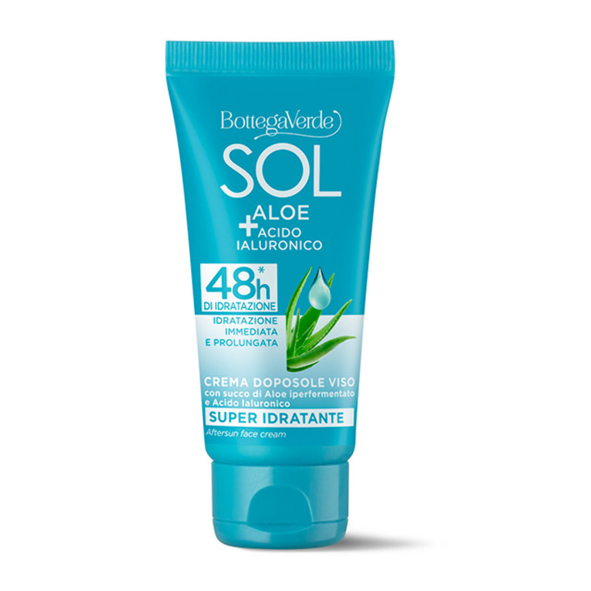 SOL Aloe Acido Ialuronico - Crema doposole viso - super idratante - con succo di Aloe iperfermentato e Acido Ialuronico - 48h* di idratazione - idratazione immediata e prolungata