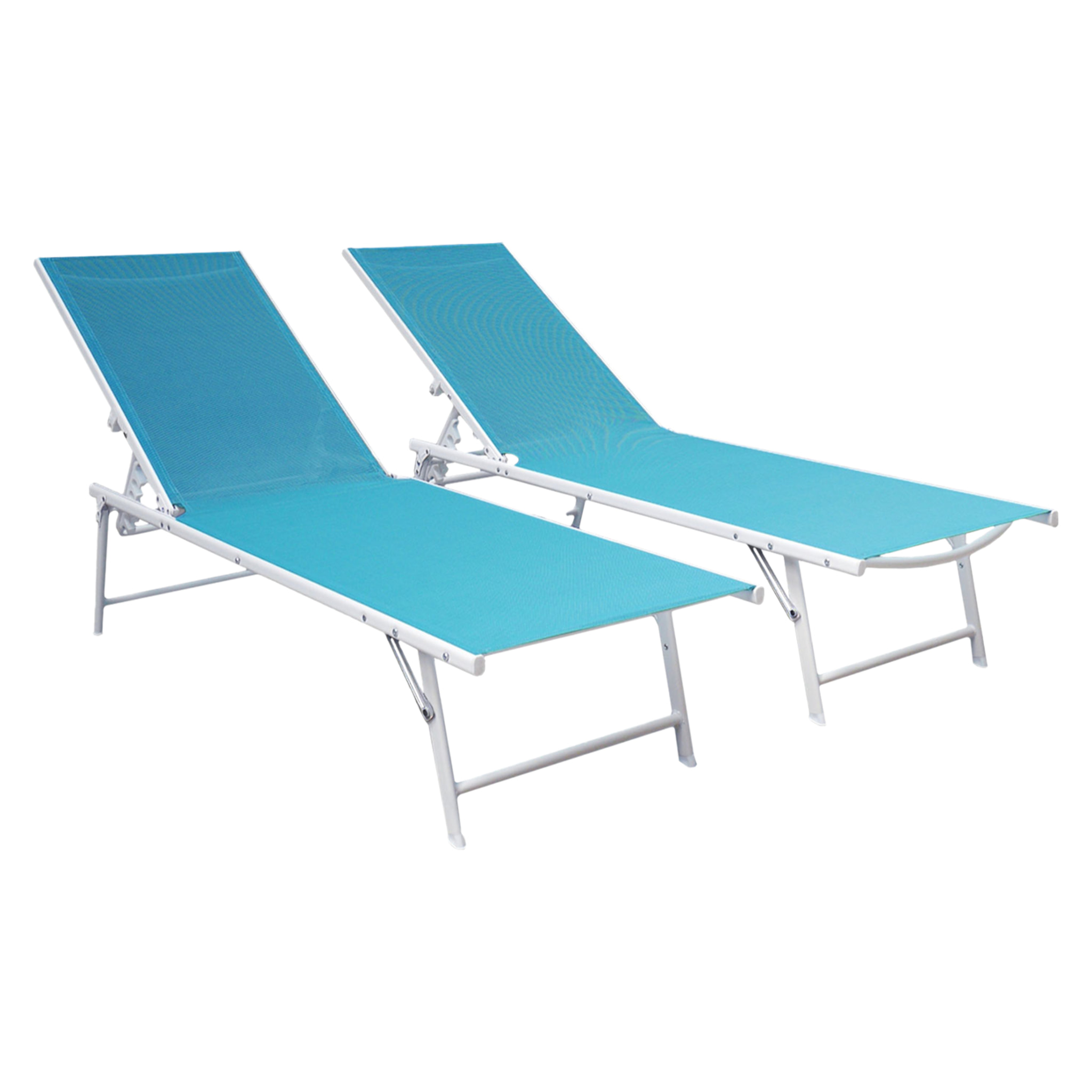 Lot de 2 bains de soleil pliants SICILIA en textilène bleu - structure blanche