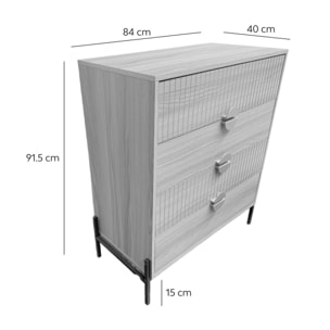 TORINESE Commode 4 tiroirs décor bois rainuré et poignées dorées 84cm