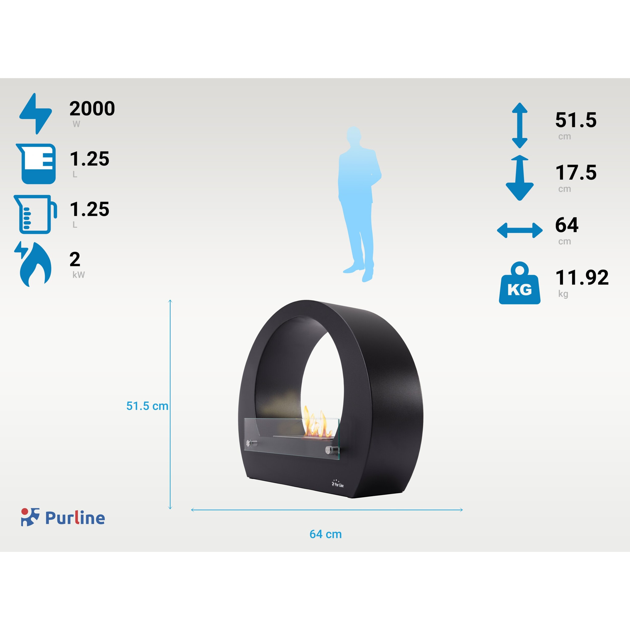 Chimenea de etanol de acero con llama regulable SATURN B PURLINE 2000 W