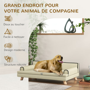 Canapé chien lit pour chien design scandinave coussin moelleux piètement bois dim. 100L x 62l x 32H cm polyester beige