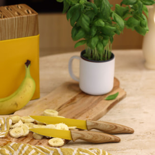 Bloc à couteaux 6 pièces jaune et effet bois  COLORAMA