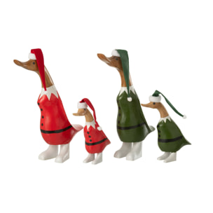 J-Line figurine Canard Chapeau - bois - vert/rouge - large - 2 pièces