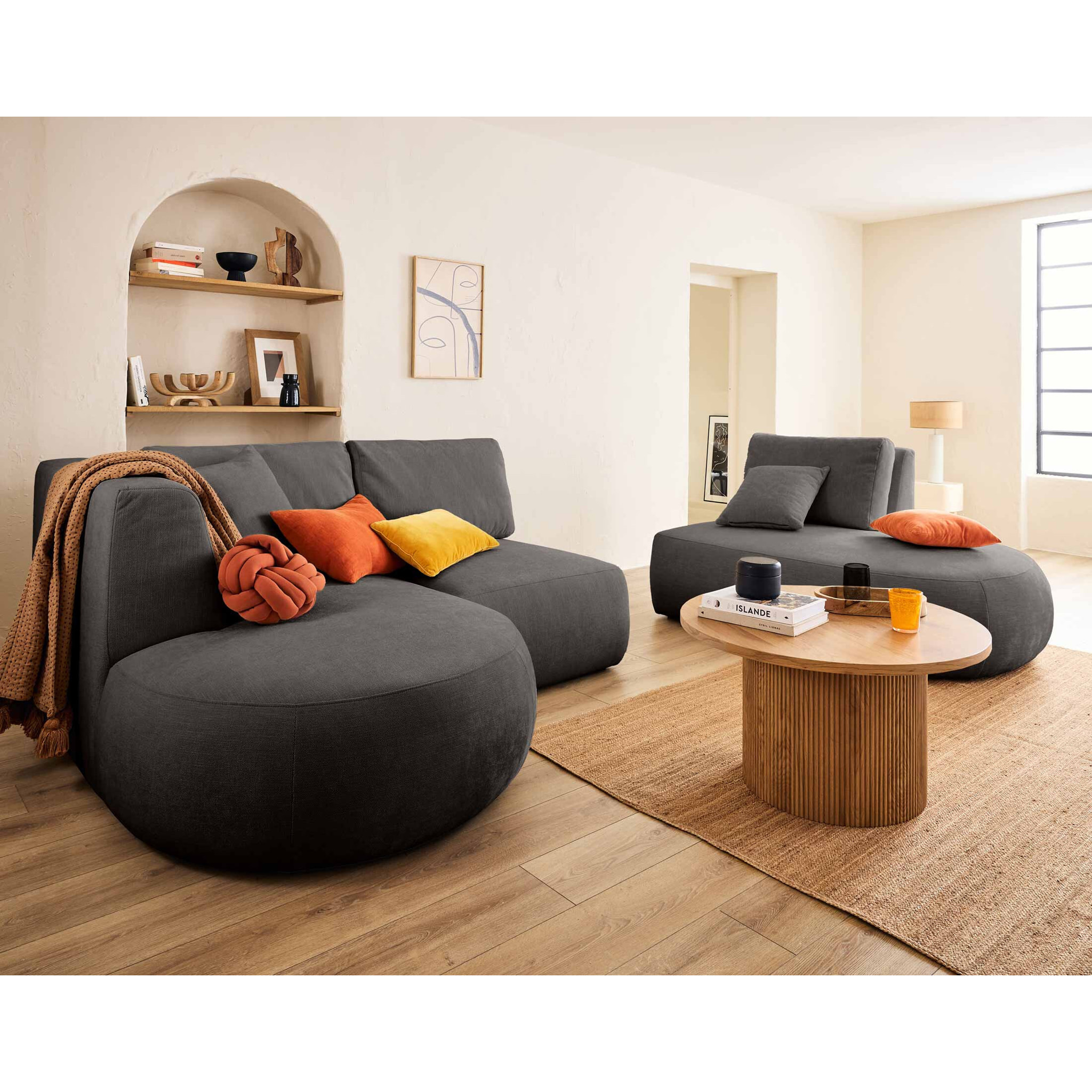 Santorini - module d'assise sans accoudoirs - en tissu texturé - Gris
