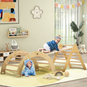 Triángulo de Escalada de Madera Escalada para Niños de 18-48 Meses con Rampa Escalador de Arco para Deslizarse o Escalar 219x72,5x68,5 cm Multicolor