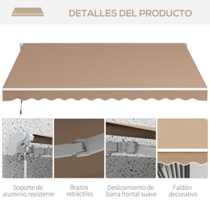 Toldo Manual Retráctil 350x250 cm Toldo para Balcón con Manivela de Metal Impermeable y Anti-UV Toldo Enrollable de Exterior para Jardín Terraza Ventanas Marrón