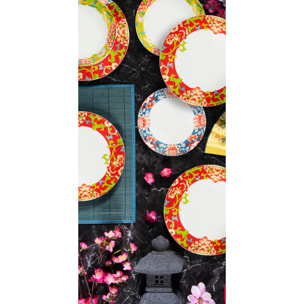 Service assiettes 12 pièces Excelsa – Oriental Spring, Porcelaine Multicolore