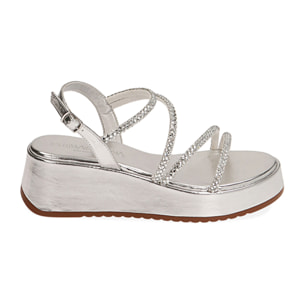 Sandalias plateadas, cuña 5,5 cm