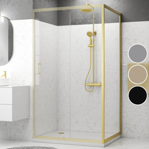 Paroi de retour 80x200cm - Profilés Or Doré Brossé - Verre Trempé 6mm - GOLDY CRUSH