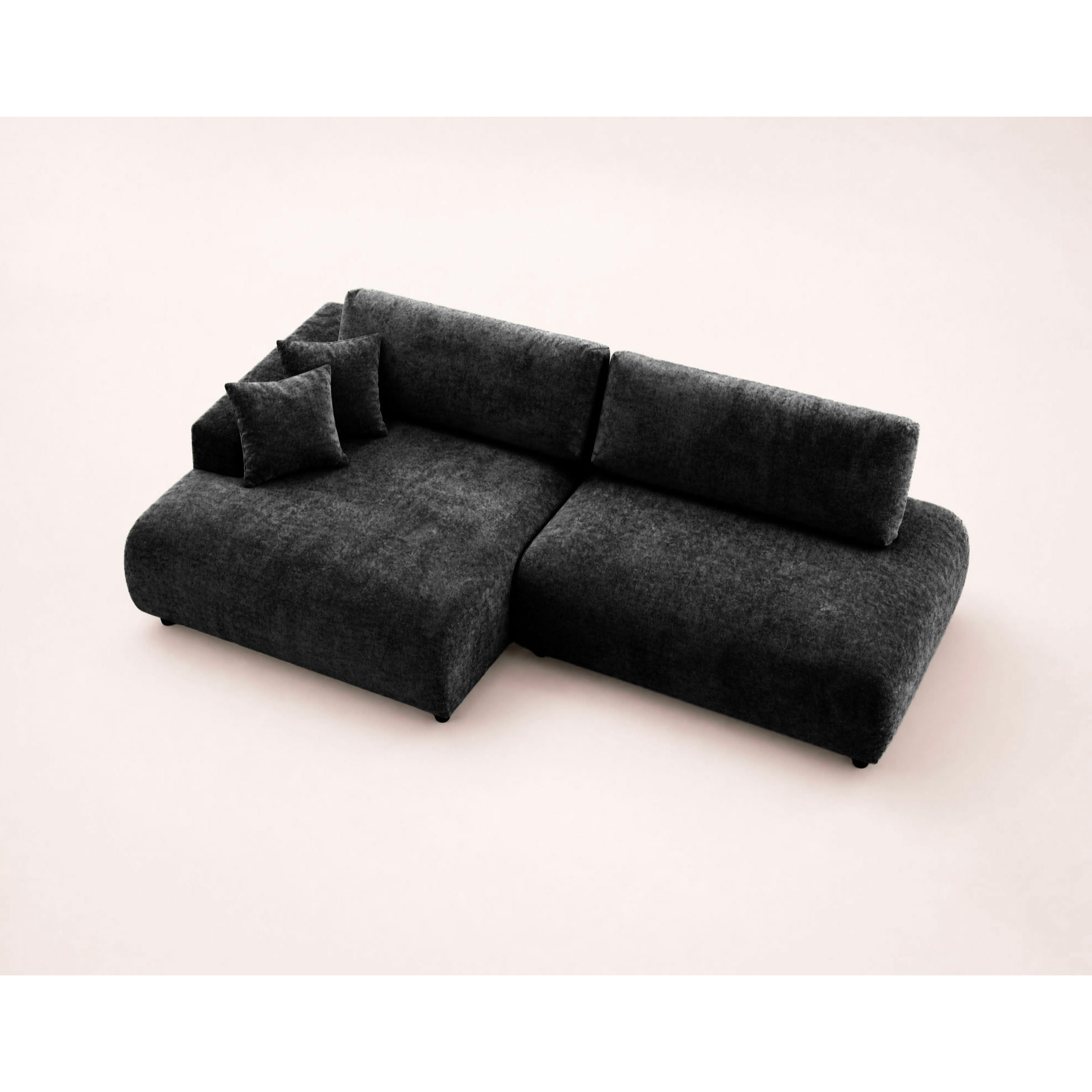 Pivoine - Canapé d'angle ouvert gauche 4 places convertible avec coffre en tissu texturé - Noir