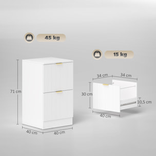 Cajonera de Oficina con 2 Cajones Cajonera de Escritorio con Frentes Acanalados Mueble Archivador para Tamaño A4 o Carta para Estudio 40x40x71 cm Blanco