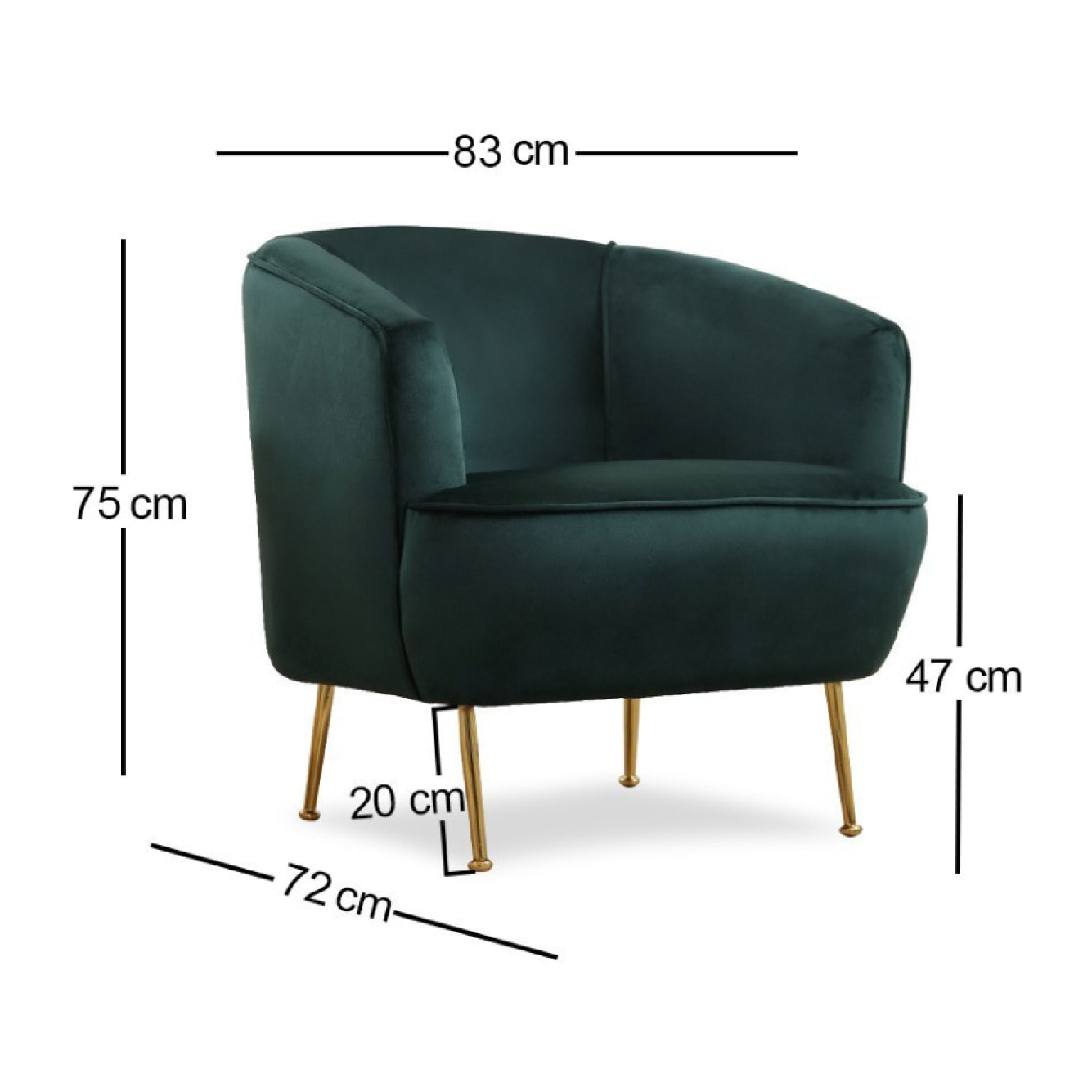 THEA - Fauteuil velours vert - pieds dorés