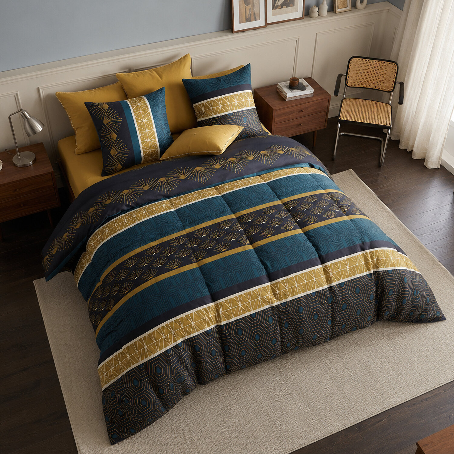 Parure housse de couette imprimé 100% coton - qobe - emeraude