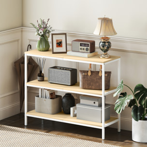 Mesa de Consola Estrecha Consola de Recibidor Mesa de Recibidor Moderna con 3 Estantes Abiertos y Patas de Metal para Pasillo Entrada Salón Dormitorio Natural y Blanco