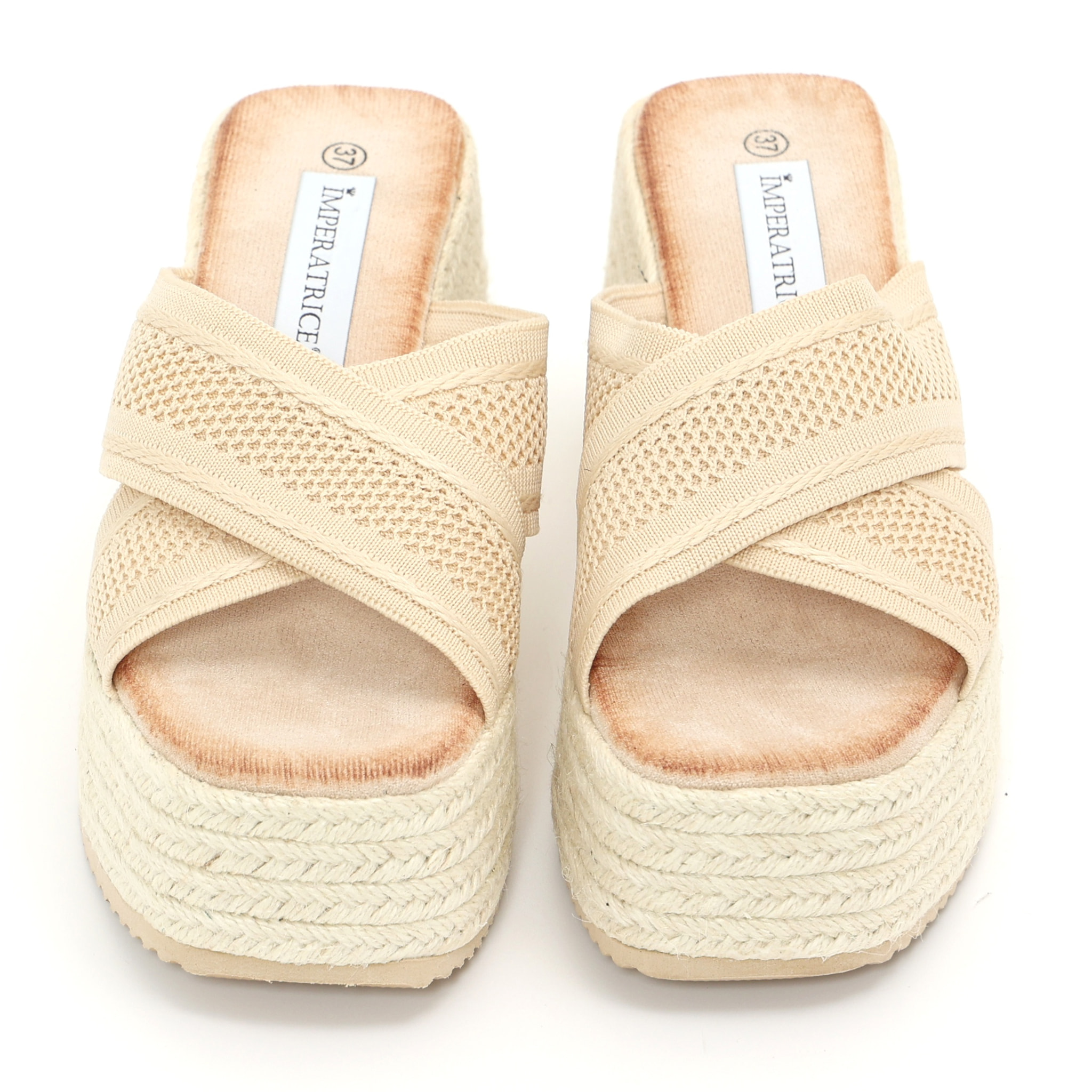 Sandali con zeppa e fasce in tessuto