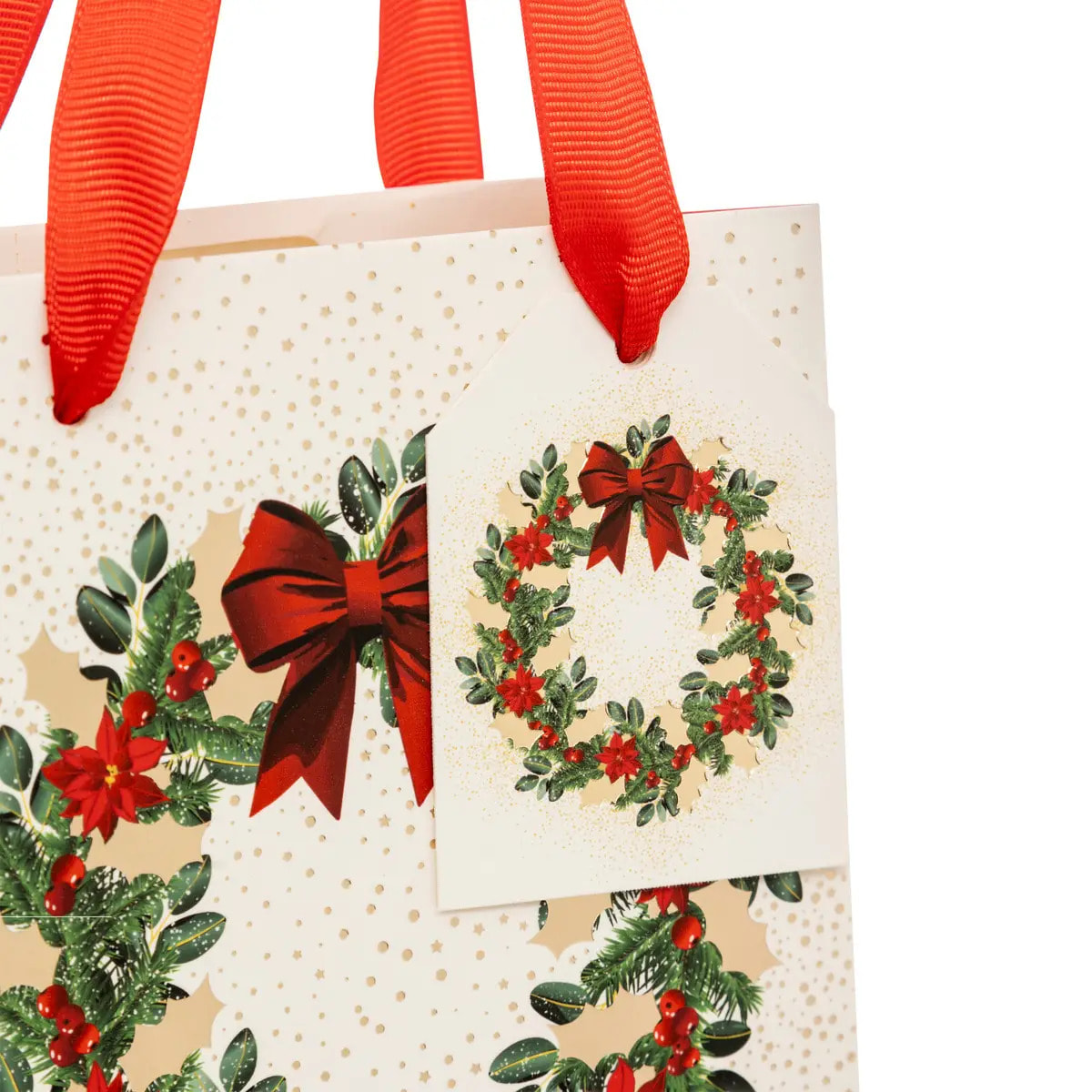 Sac cadeau imprimé couronne de Noël Dream taille mini rouge et blanc