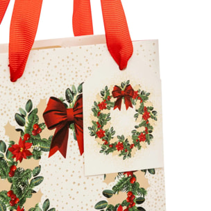 Sac cadeau imprimé couronne de Noël Dream taille mini rouge et blanc