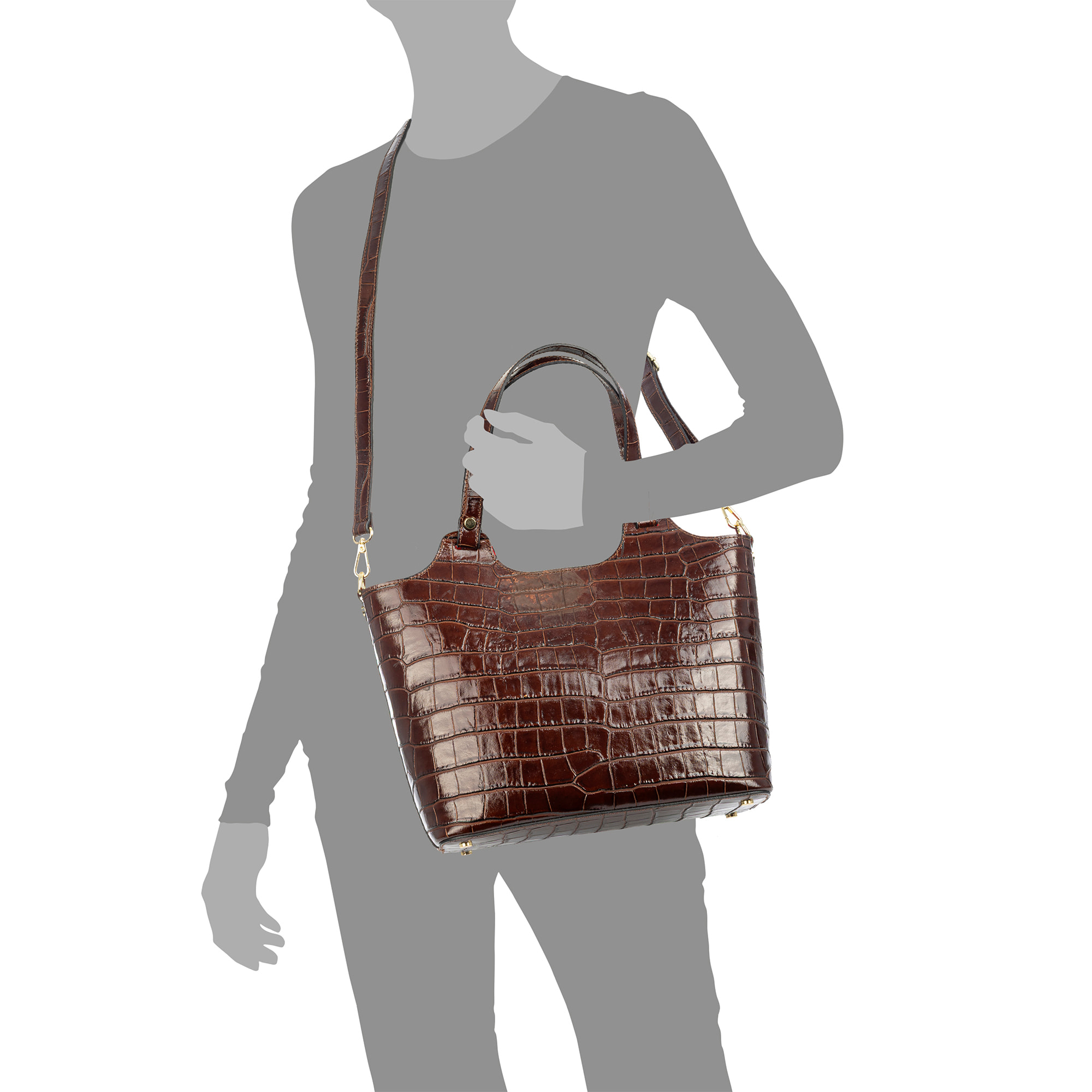 Borsa shopper Avolasca donna. Vera pelle Crosta stampa coccodrillo.