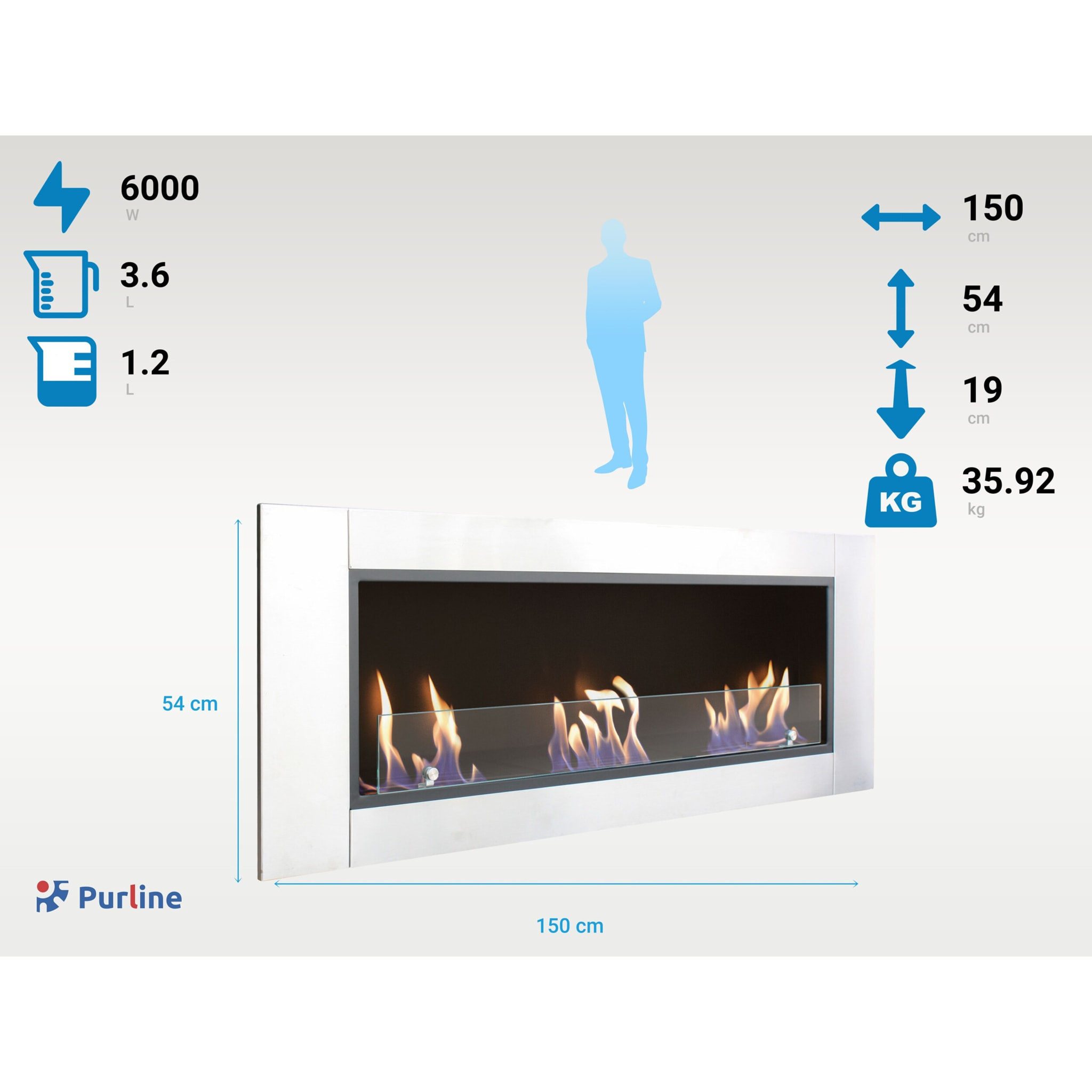 Chimenea de etanol de grandes dimensiones y 3 quemadores HECATE PURLINE