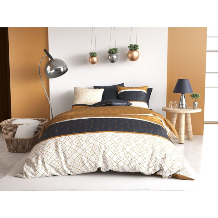 Parure housse de couette coton ocre