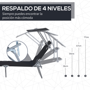 Conjunto de 2 Tumbonas Plegables Tumbonas de Jardín con Toldo Desmontable y Ajustable Respaldo Regulable en 4 Niveles Carga 120 kg para Playa Terraza 187x58x36 cm Negro