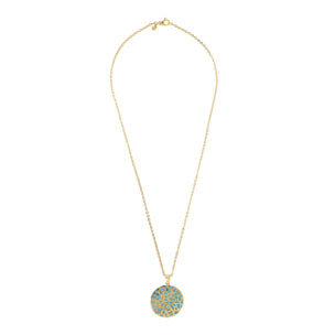 Collana Lunga Catena Forzatina con Pendente Azzurro Tondo Smaltato e Traforato