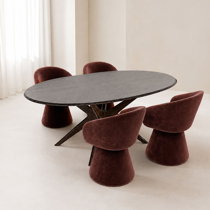 Ensemble table extensible 130-180cm et 4 fauteuils pivotants cherry ALBA