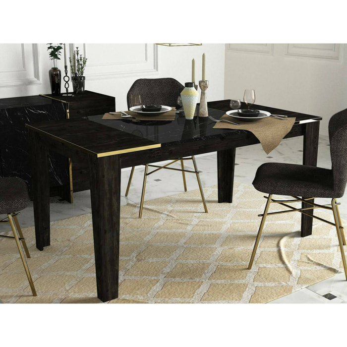 Tavolo fisso Asciano, Ripiano da cucina, Consolle per sala da pranzo, Ripiano rettangolare fisso, 145x85h76 cm, Nero e Oro