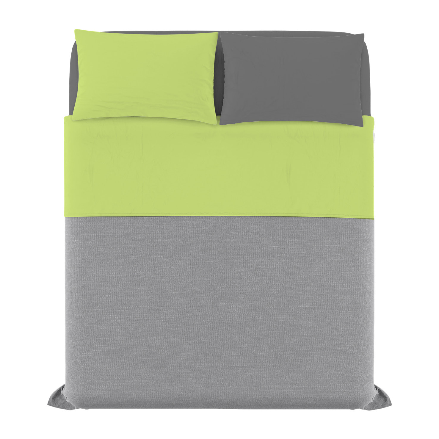 COMPLETO LETTO NATURAL COLOUR MADE IN ITALY COTONE-VERDE ACIDO/FUMO MATRIMONIALE