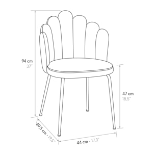 Set di 4 sedie LILLE in tessuto effetto velluto panna e gambe in metallo color oro