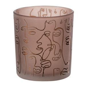 J-Line photophore Happy Faces - verre - terracotta - small - 2 pcs