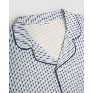 Pigiama lungo a camicia in cotone a righe Hermes blu navy