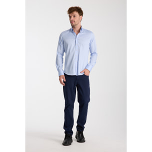 camicia uomo 1 bottone button down slim Satin Unito Celeste