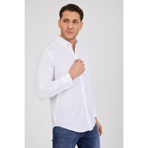 Camicia Uomo 1 Bottone Button Down Slim Popeline Stretch Unito Bianco