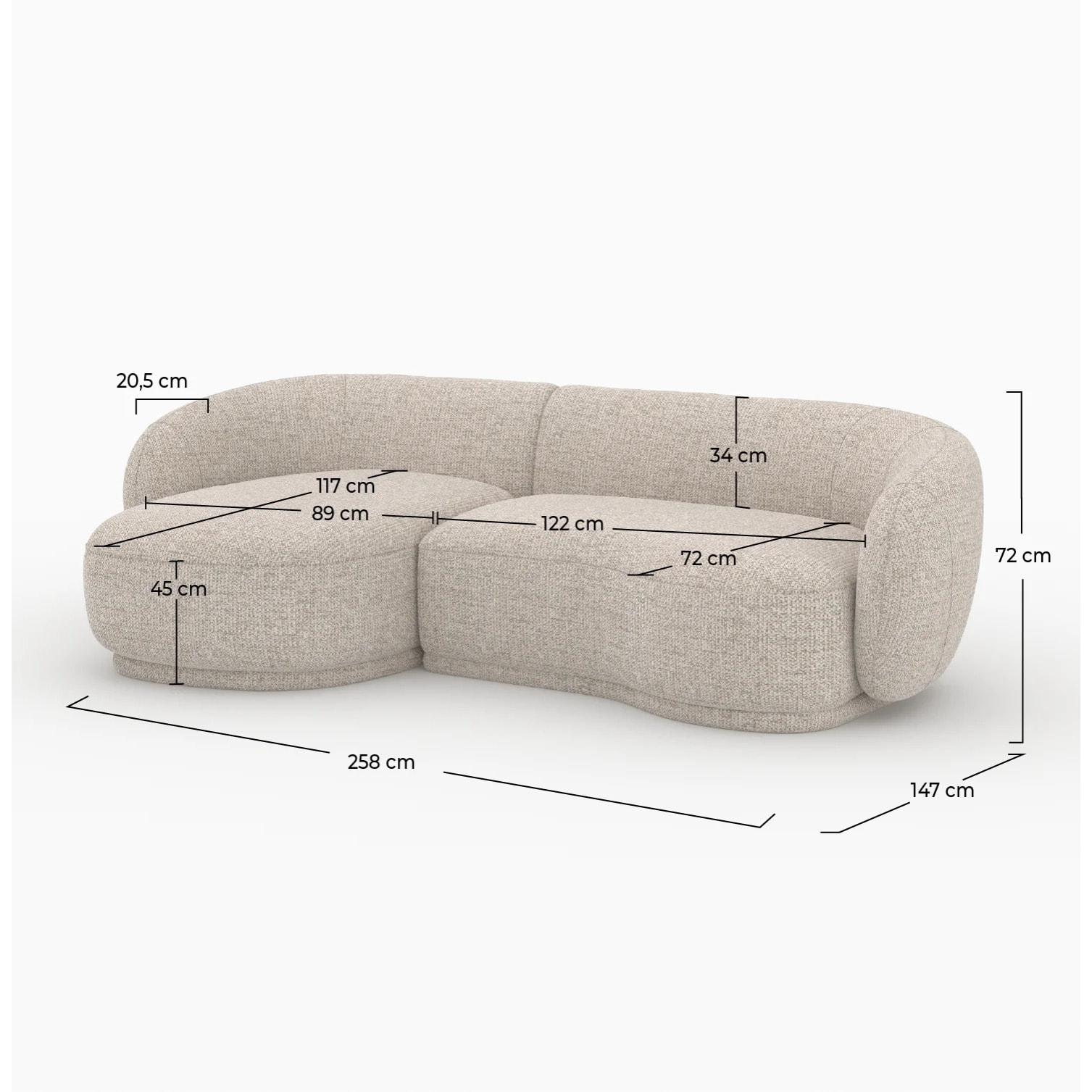 Canapé d'angle modulable 4 places en tissu beige chiné - Nova