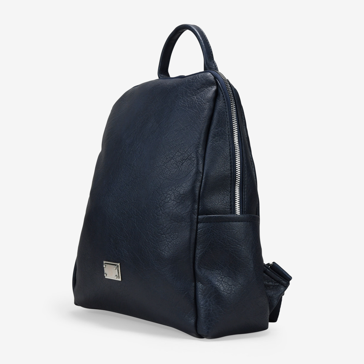 Mochila azul con cremallera y bolsillos laterales