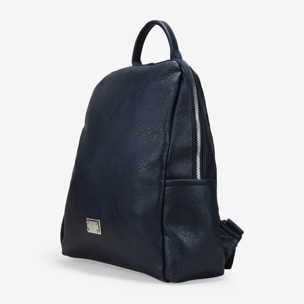 Mochila azul con cremallera y bolsillos laterales